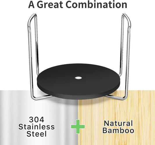 Wisuce Dish Racks for Kitchen Countertop Organizer - Bamboo Plate Holder Adjustable Size | Stainless Steel 304 Portable Handle for Kitchen Drawer Countertop Cupboard Shelf