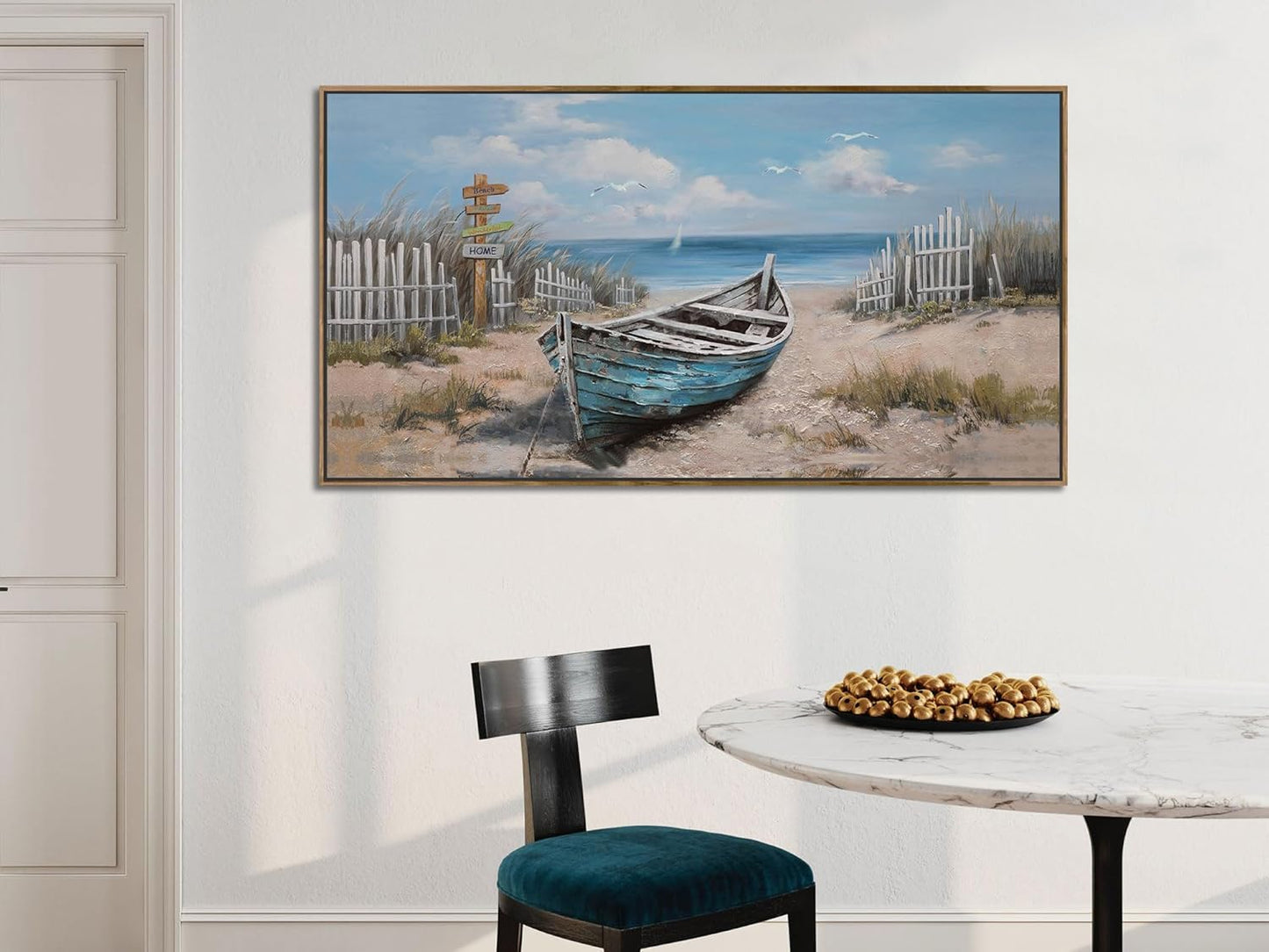 Ardemy Framed Canvas Wall Art Extra Large Boat Bedroom Pictures Wall Decor Living Room, Beach Seascape Paintings Wall Decor Textured Artwork for Kitchen Dining Room Home Office, 40"x20"