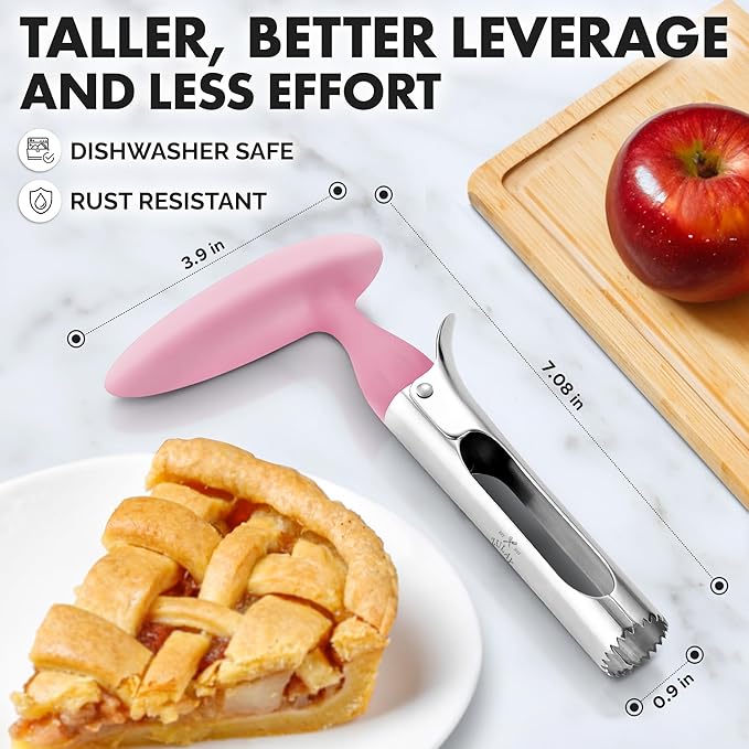 Zulay Kitchen Premium Apple Corer Tool - Ultra Sharp, Stainless Steel, Serrated Blades for Easy Coring - Easy to Use & Clean, Durable Apple Corer Remover for Baking Apples & More - Pink
