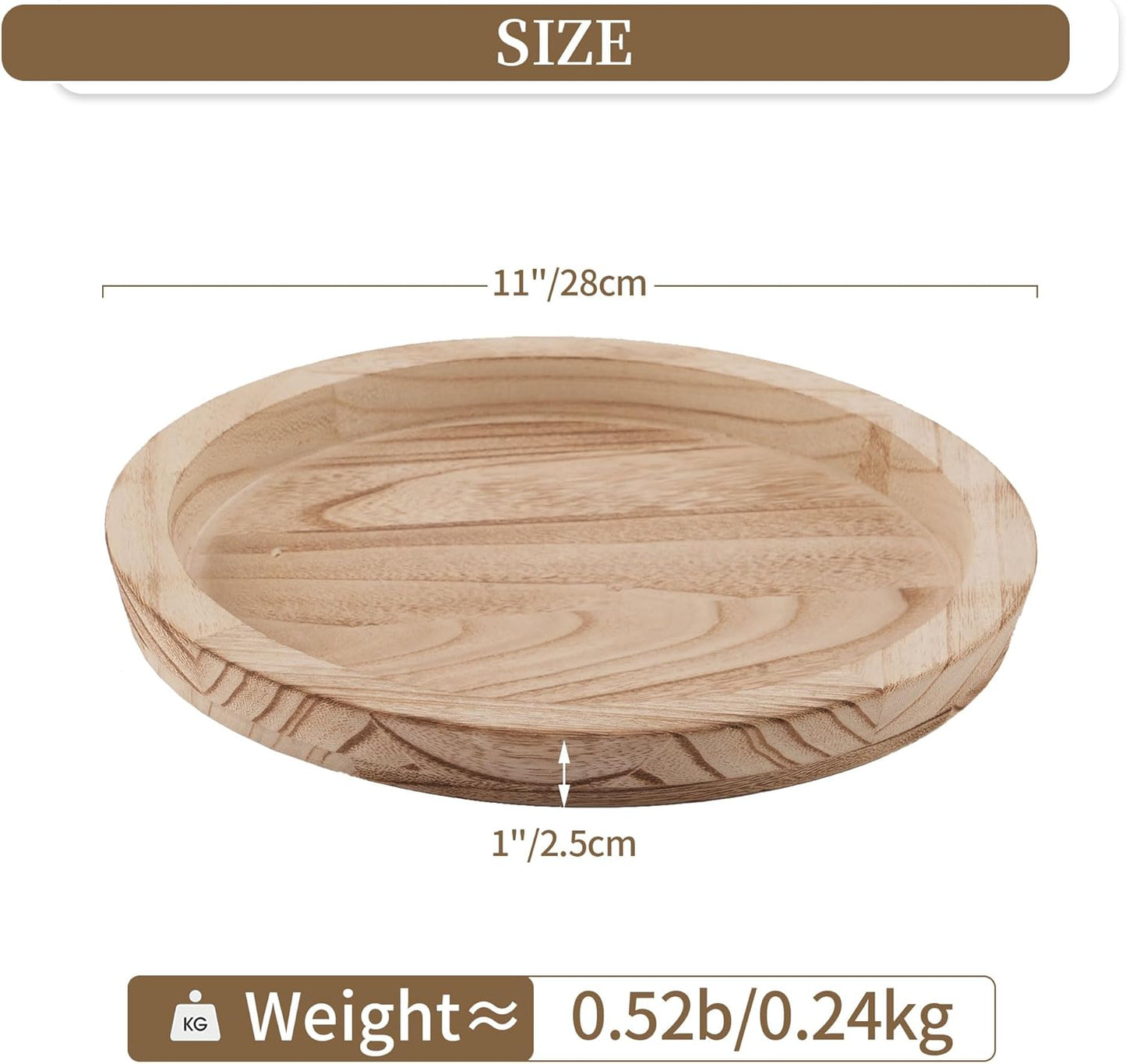 Hanobe Rustic Wooden Serving Tray: Round Wood Decorative Tray Rustic Centerpiece Candle Holder Trays Farmhouse Ottoman Tray for Decor Kitchen Counter Home Decor for Coffee Table