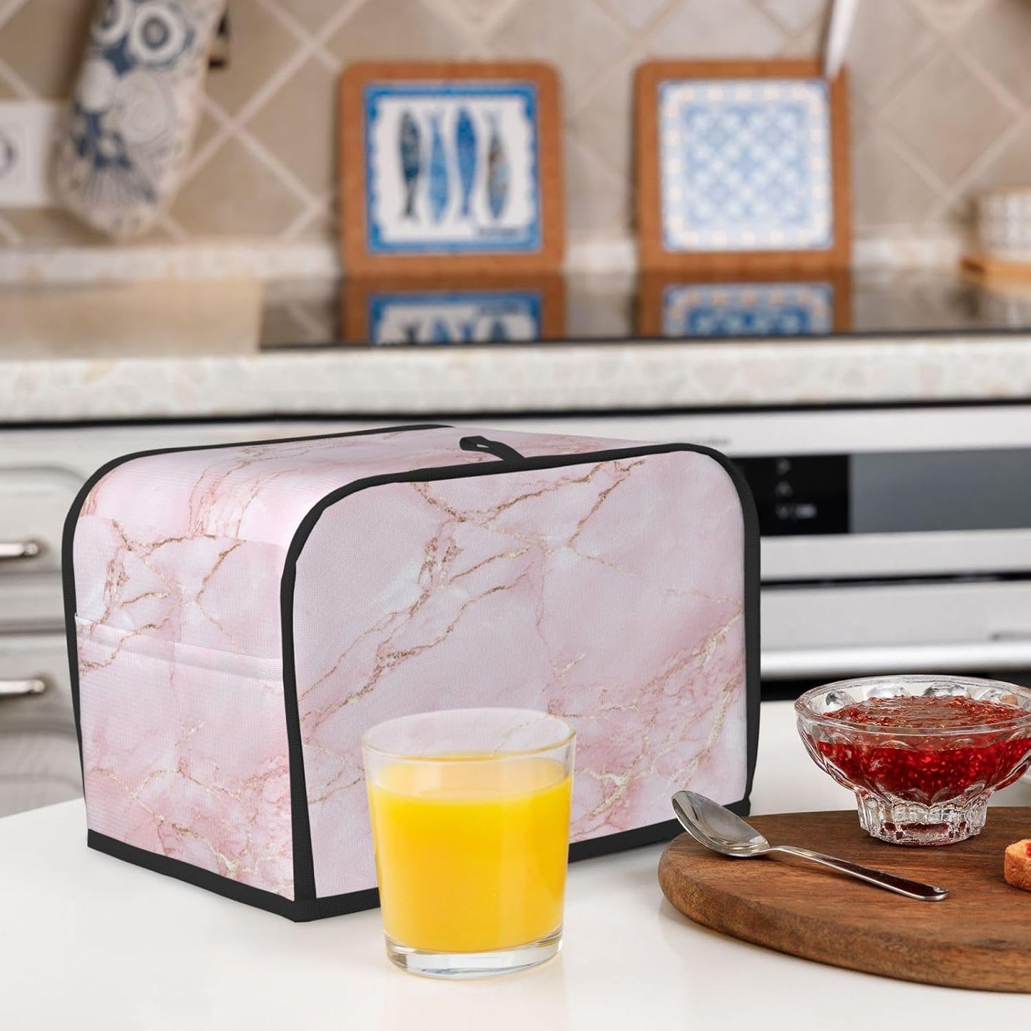 Toaster Cover 2 Slice Light Pink Marble Art Kitchen Small Appliance Covers with Pockets Dust and Fingerprint Protection
