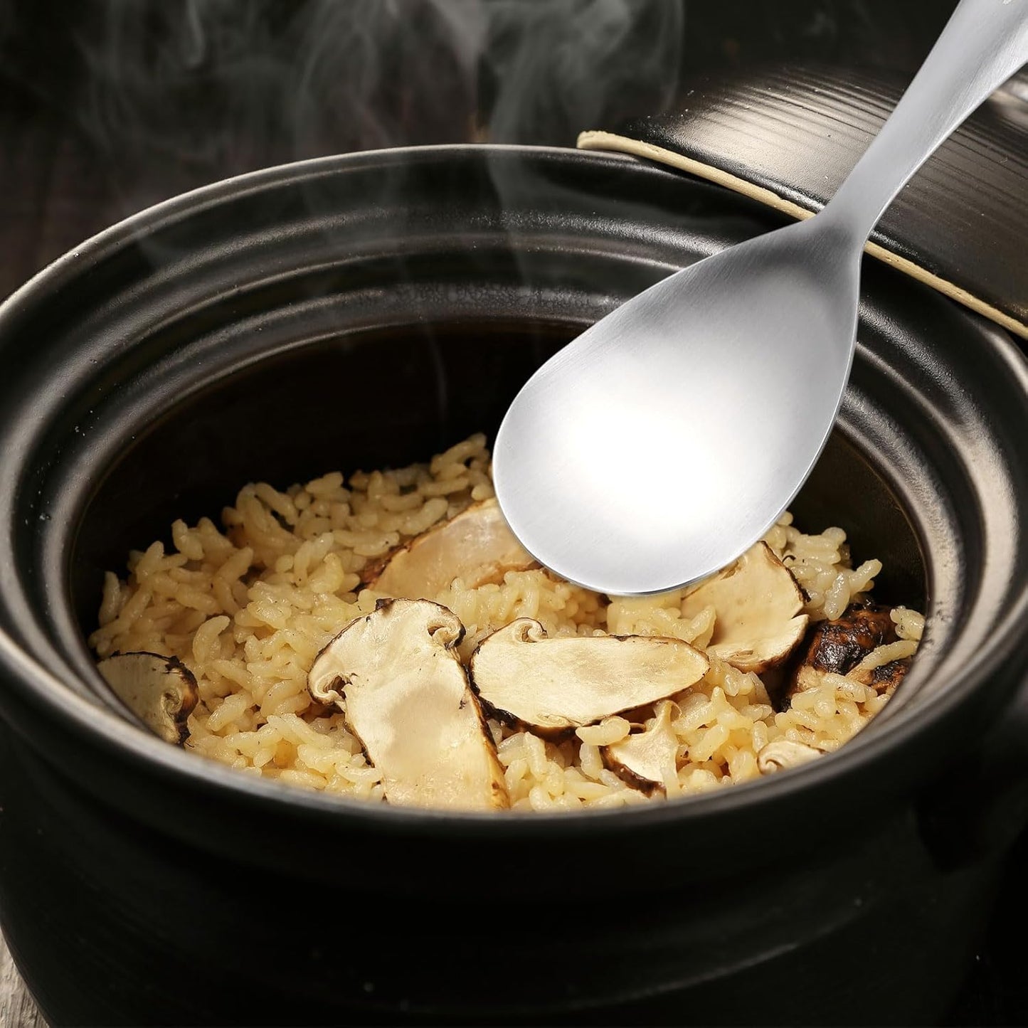 uxcell 2 Pcs Stainless Steel Rice Paddle Non-Stick Rice Spoon Metal Rice Serving Spoon Kitchen Utensils Rice Spatula for Home Restaurant, Silver