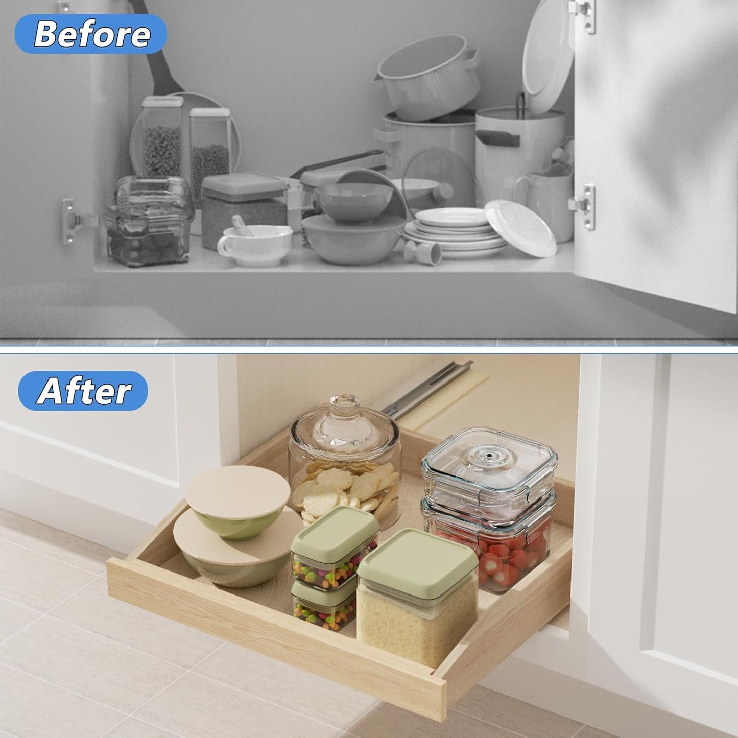 ROOMTEC Soft Close Pull Out Cabinet Organizer 31-1/2" W x 21" D Cabinet Organizer Wood Slide Out Shelves Cabinet Storage and Organizer for Kitchens and Pantry