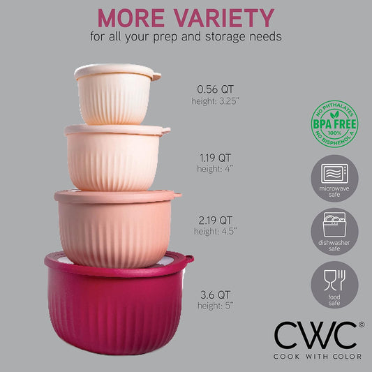 COOK WITH COLOR Prep Bowls with Lids- Wide and Deep Nesting Plastic Small Mixing Bowl Set with Lids, 8 Piece Set - Deep Bowls, Rose