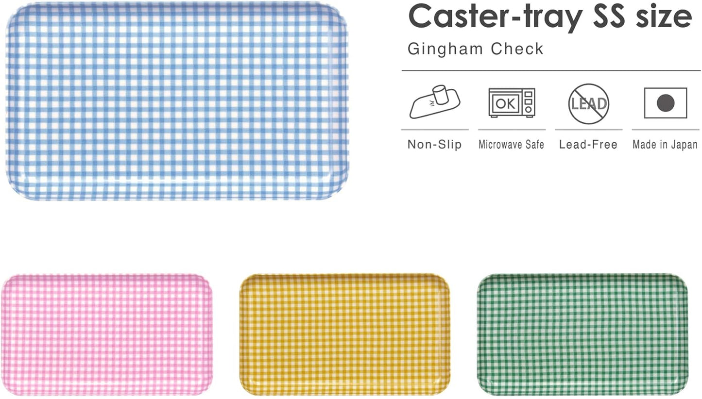 TATSU-Craft NR Non Slip Serving Tray Gingham Check, Green, Microwave Safe, Rectangular Plastic Tray, 8.5 x 4.9 Inches, Ideal for Cafeterias, Restaurants, Coffee Shops, Salad, Organic Food, and More