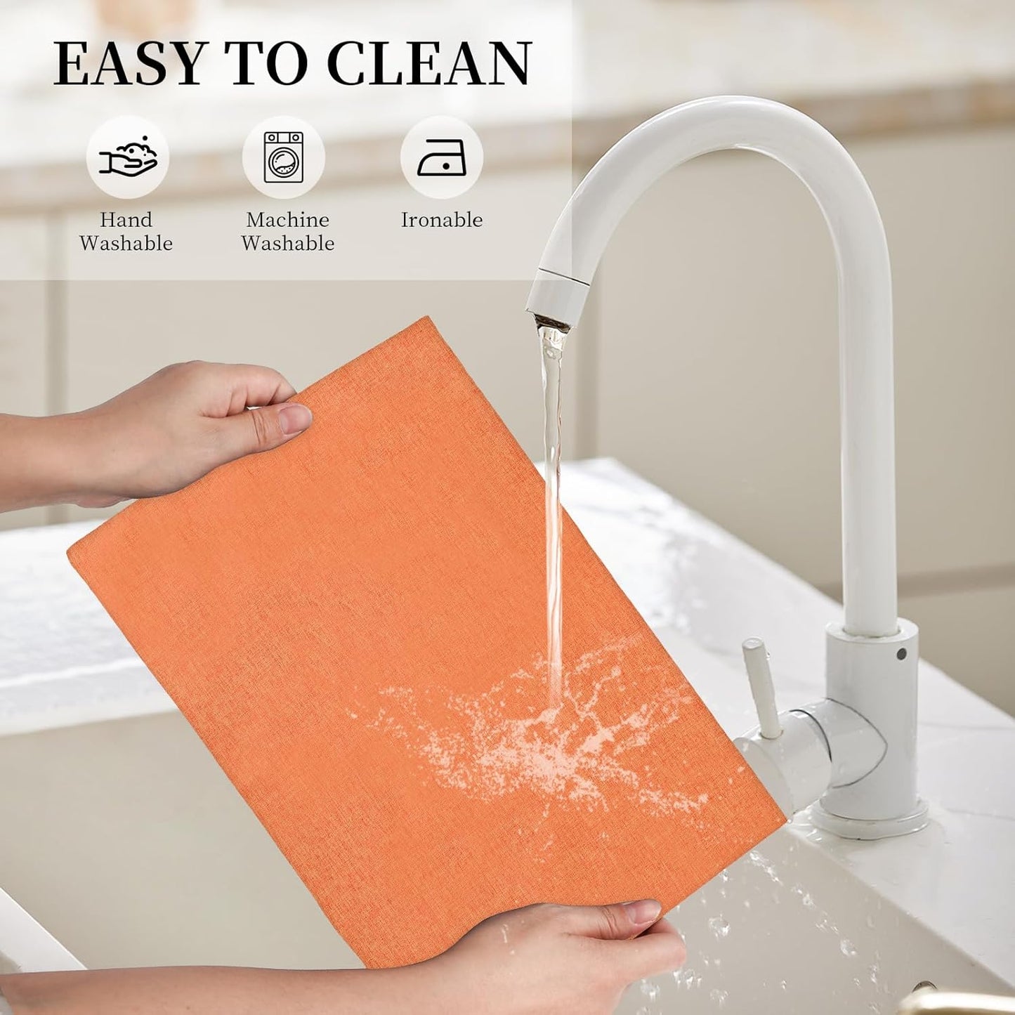 Placemats Set of 6 Linen Type Fabric Cloth Placemats, 19 x 13 Inch Double Layered Thick Wrinkle Free Heat Resistant Table Place, for Dining, Kitchen, Party (Orange, 48 * 33cm)