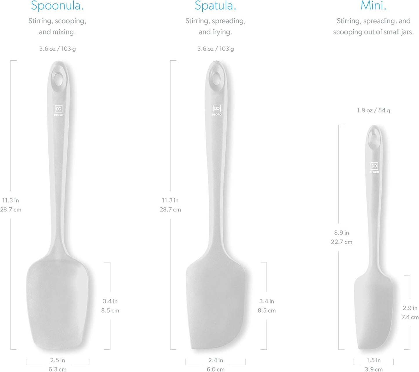 DI ORO Silicone Spatula Set - Rubber Kitchen Spatulas for Baking, Cooking, & Mixing - 600°F Heat-Resistant & BPA Free Silicone Scraper Spatulas for Nonstick Cookware - Dishwasher Safe (3pc, Stone)