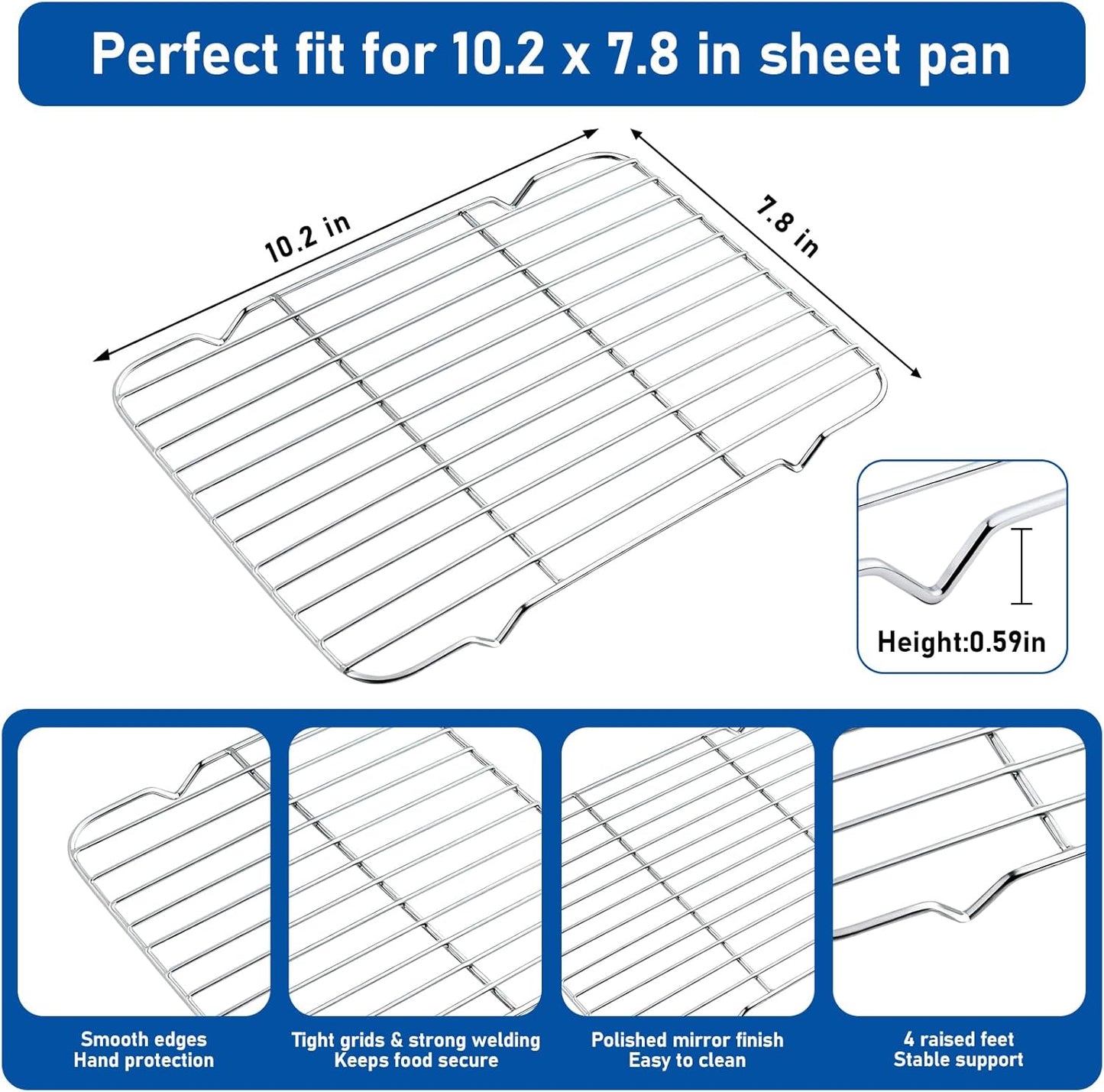 Baking Sheet with Rack Set,10.2 Inch Stainless Steel Baking Pan Tray Cookie Sheet with Cooling Racks,Nonstick Bacon Cookie Trays for Cooking Roasting,Dishwasher Safe,Heavy Duty & Easy Clean