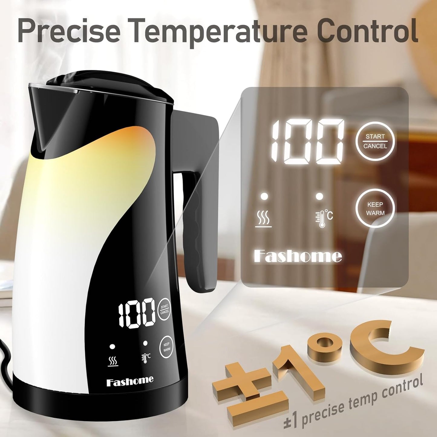 1.25L Cute Penguin Electric Kettle with Temperature Control,2H Keep Warm, Double Wall Cool-Touch,1200W Quiet Boil,BPA-Free,Cordless - Electric Tea Kettle for Home,Office, Kids (Black)
