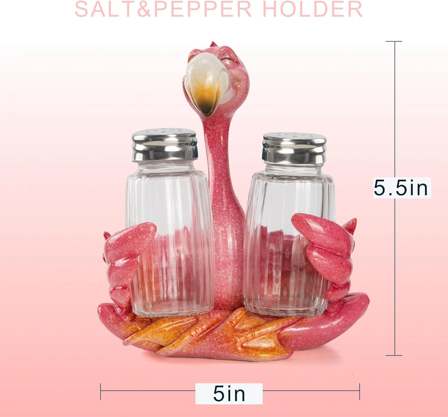 Decorative Flamingo Salt and Pepper Shaker Holder, Coastal Kitchen Decor (Flamingo)