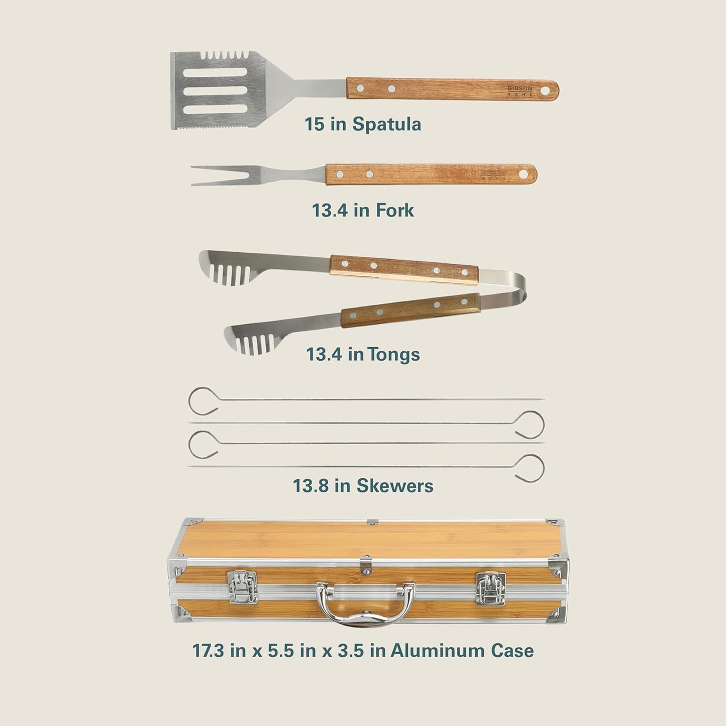 Gibson Home Barbeque Pro 8-Piece BBQ Tool Set with Acacia Wood Handles and Aluminum Storage Case – Grill Accessories Kit
