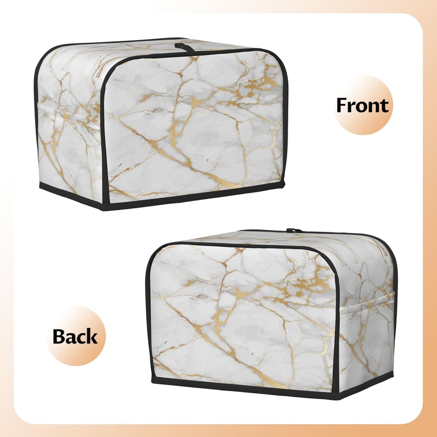 Toaster Cover 2 Slice White Gold Marble Abstract Kitchen Small Appliance Covers with Pockets Dust and Fingerprint Protection