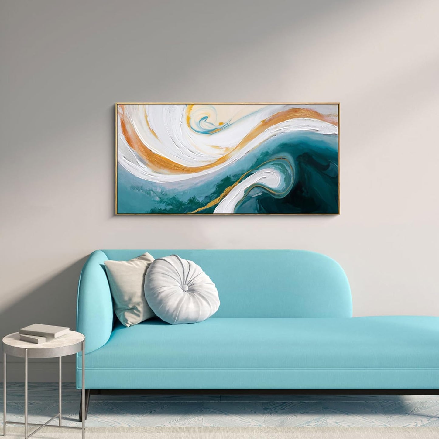 XLSJERST Abstract Canvas Wall Art for Living Room - Large Frame Blue and White Wall Decor Picture Modern Orange Painting Artwork for Bedroom Home Office Decoration Size 40x20 Inches