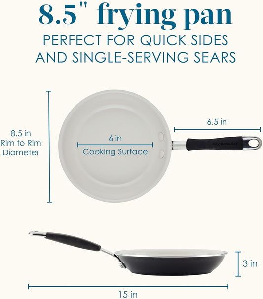 Rachael Ray Cucina Ceramic Nonstick Frying Pan/Skillet, 8.5 Inch Non Stick Open Fry Pan, Dishwasher Safe - Peppercorn