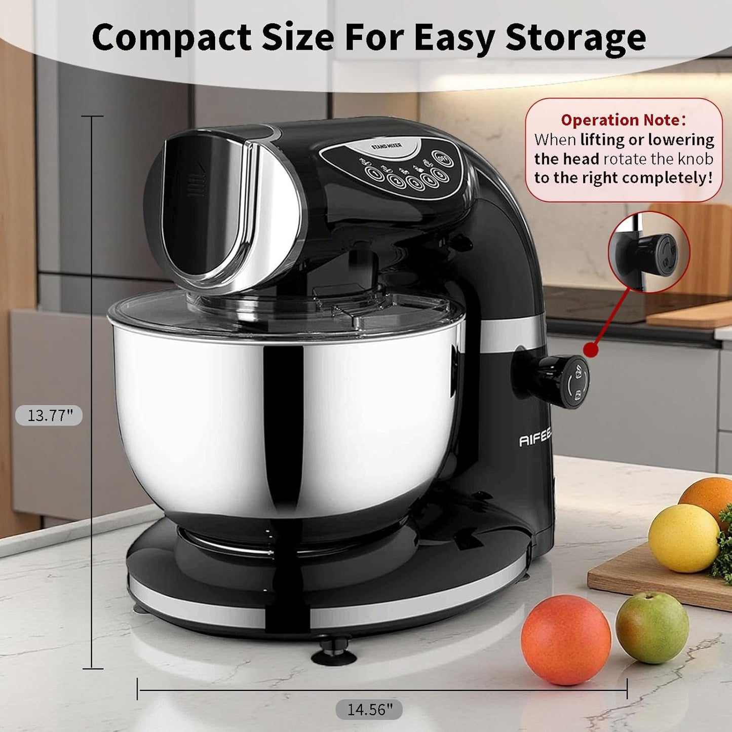 Aifeel Stand Mixer, 8.5QT+ 6QT Two Stainless Steel Bowls Electric Food Mixer, 7 in 1 Multifunctional Kitchen Mixer with Dough Hook, Whisk, Beater, Meat Grinder,Pasta & Cookie Maker-Black