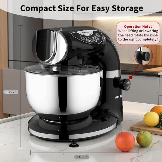 Aifeel Stand Mixer, 8.5QT+ 6QT Two Stainless Steel Bowls Electric Food Mixer, 7 in 1 Multifunctional Kitchen Mixer with Dough Hook, Whisk, Beater, Meat Grinder,Pasta & Cookie Maker-Black