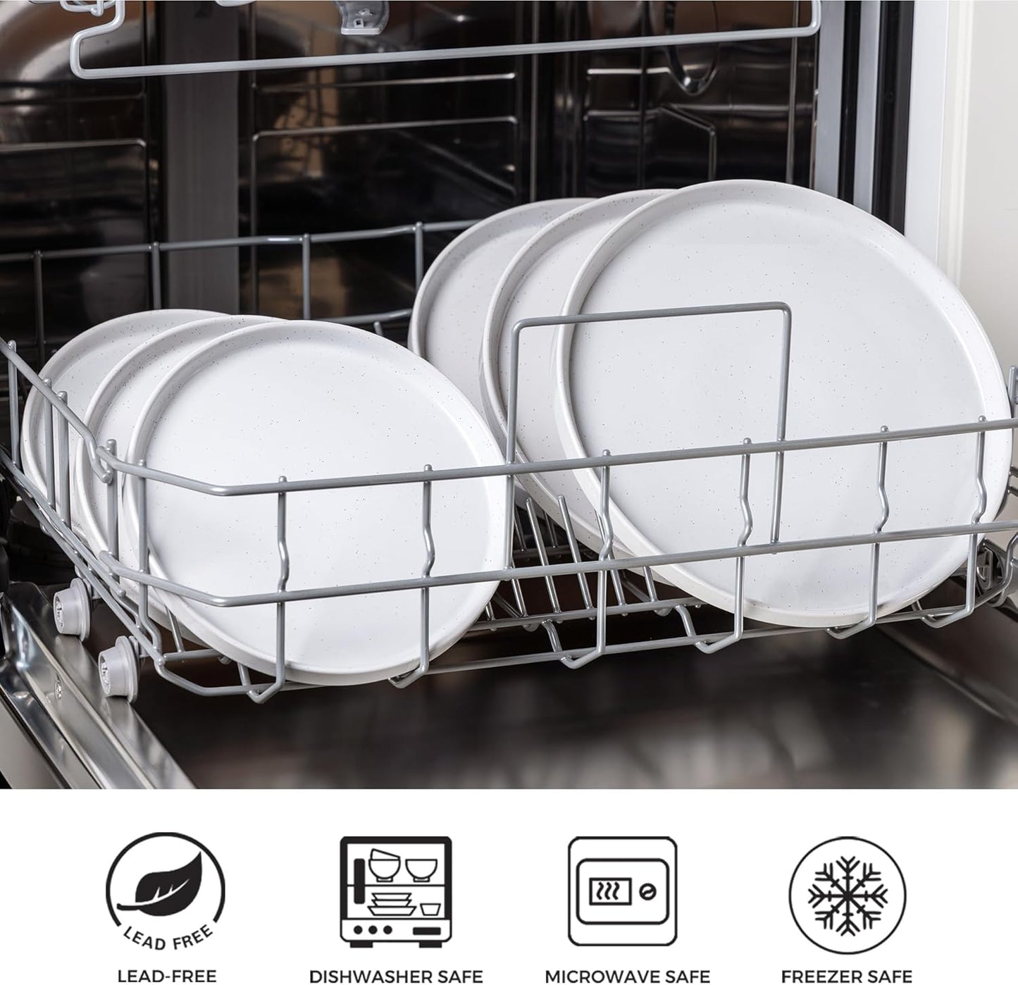 AmorArc Ceramic Dinnerware Set for 8 | Speckled Stoneware Plates and Bowls with Rustic Terracotta Underside| Scratch Resistant,Dishwasher & Microwave Safe Dishes Sets- 24pcs White