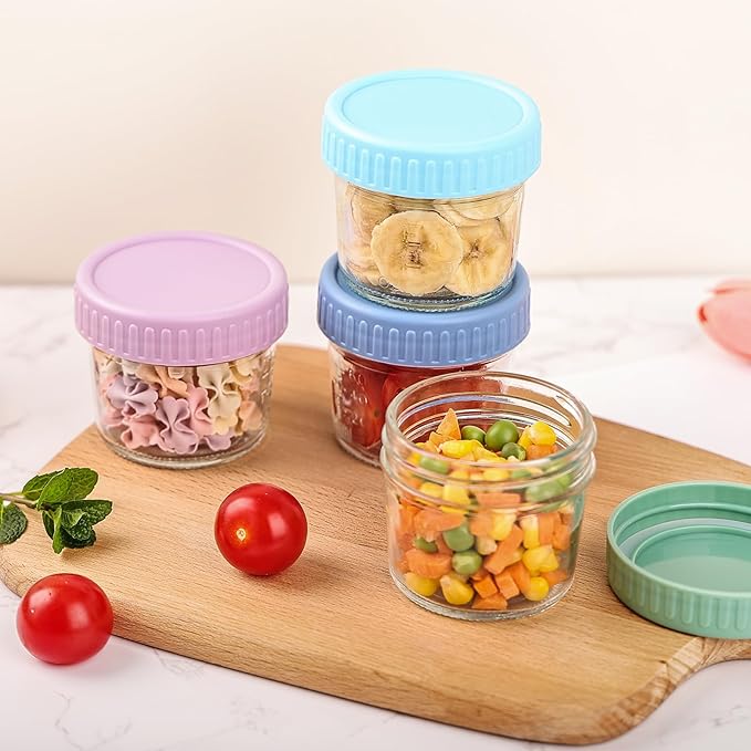 YUNCANG 6-Pack Glass Food Storage Jars 4 Oz Glass Food Canisters with Lid Microwave, Dishwasher & Freezer Safe