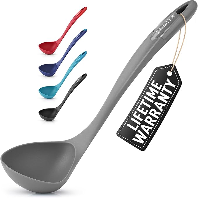 Zulay Kitchen Soup Ladle – Ergonomic, Heat-Resistant & Versatile for Serving Soup, Chili, Gravy & More - Gray