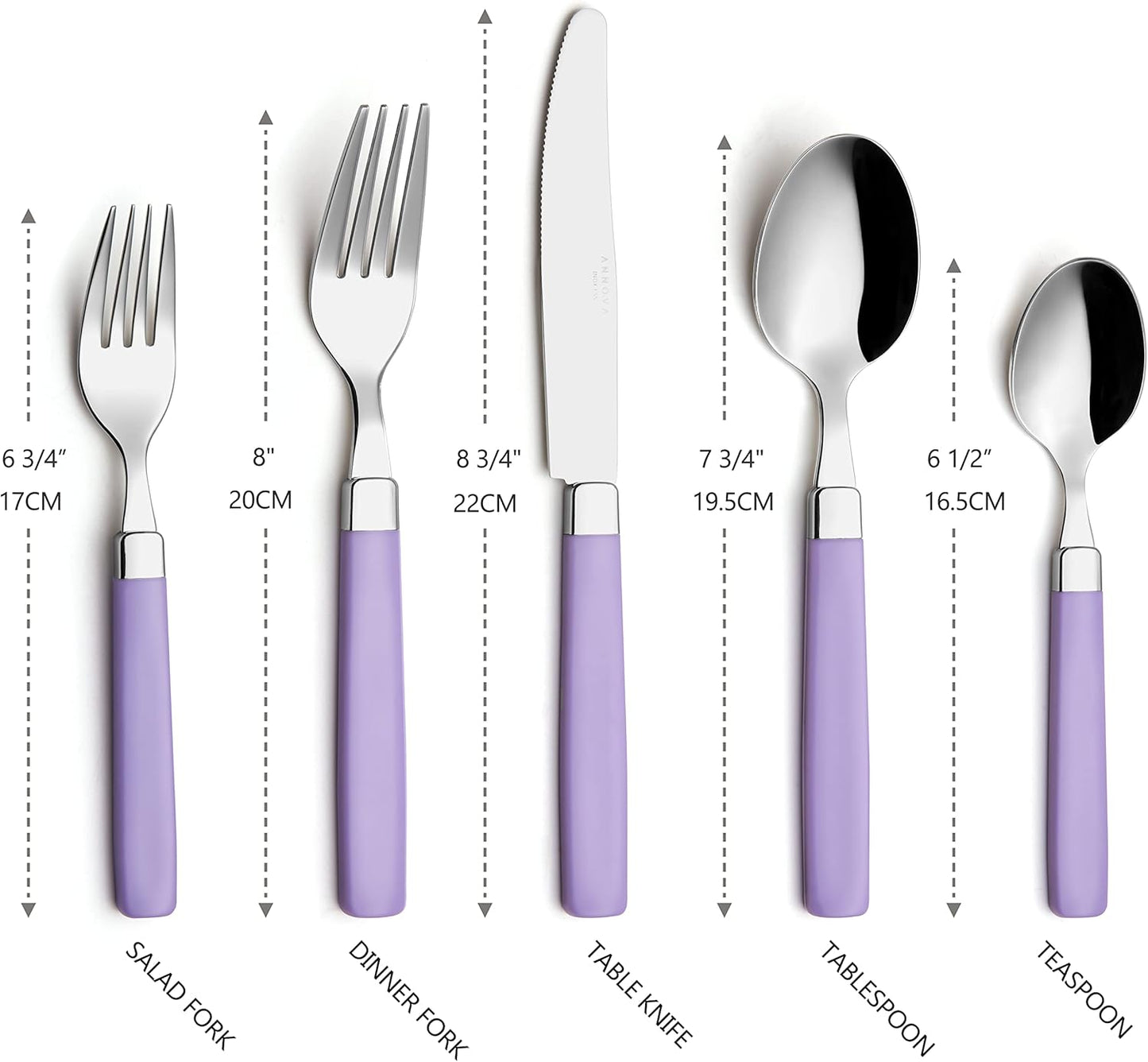 ANNOVA Silverware Set Stainless Steel Colorful Tableware Kitchen Flatware Set Utensils, Includes Dinner Knives, Forks, Spoons, Salad Forks & Dessert Spoons (Lilac, 20 Pieces)
