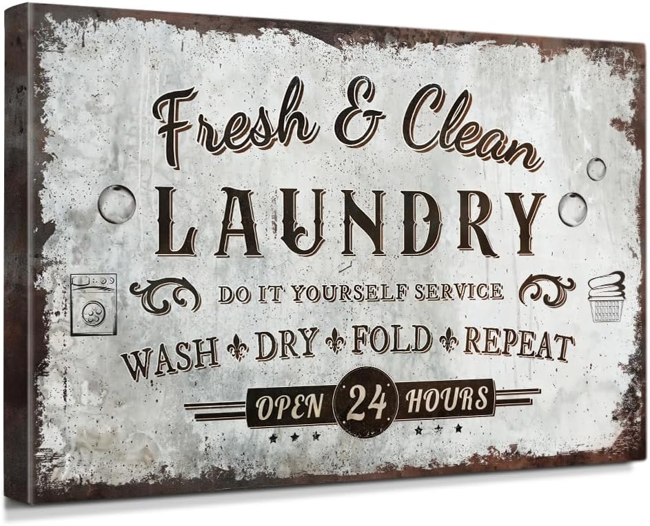 IPIC - Rustic Laundry Sign Wash Dry Fold Repeat, Large Canvas Wall Art for Family Laundry Room, Rustic Farmhouse Style Wall Decor for Home, Made in USA