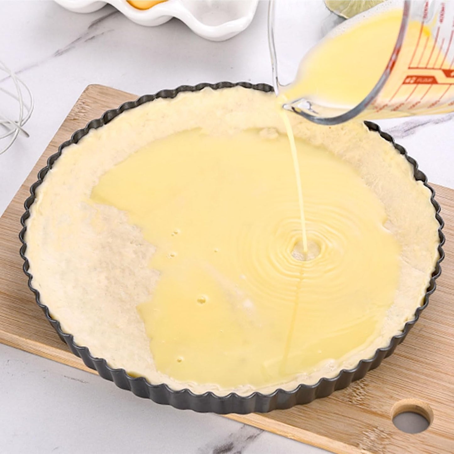 DATANYA Tart Pans with Removable Bottom 10 Inch Quiche Pan, Heavy Duty Carbon Steel Round Non-stick Fluted Pie Tart Pan for Mousse Cakes, Christmas Dessert Baking (10.2 Inch 1pc)