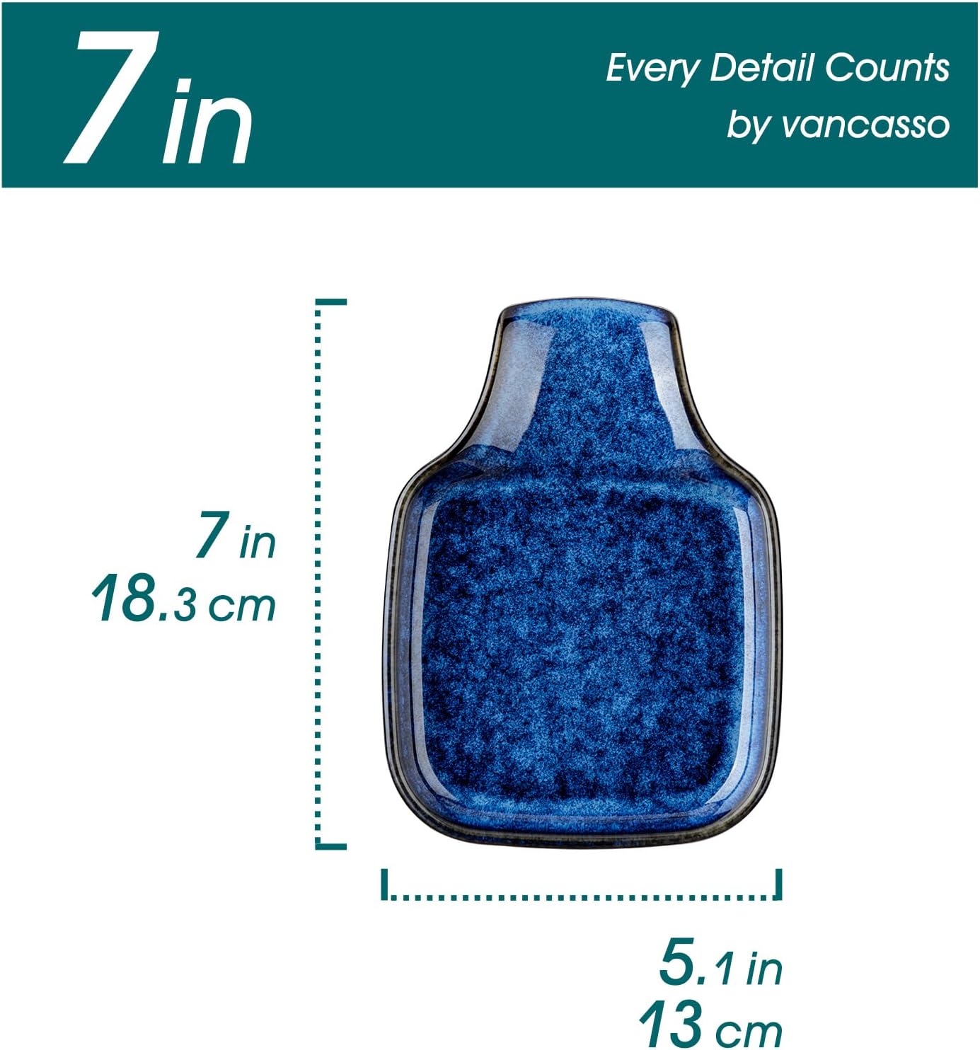 vancasso Stern Spoon Rest for Kitchen, Square Ceramic Spoon Holder for Stove Top, Heat Resistant Utensil Rest for Countertop, Dishwasher Safe, Kiln Blue, 2 Pack