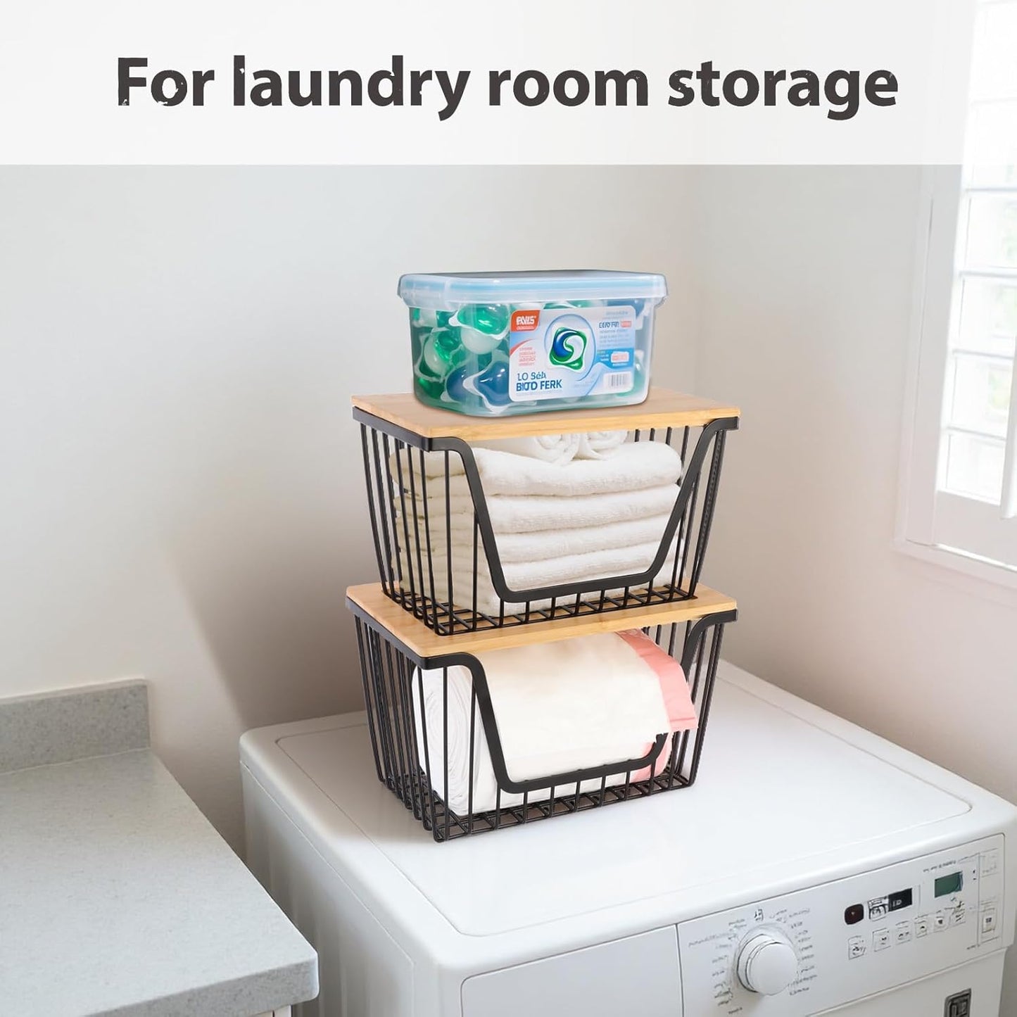 2 Pack Onion and Potato Storage Bins, Stackable Pantry Organizers Storage, Large Wire Storage Basket for Onion, Potato, Fruit, Vegetables