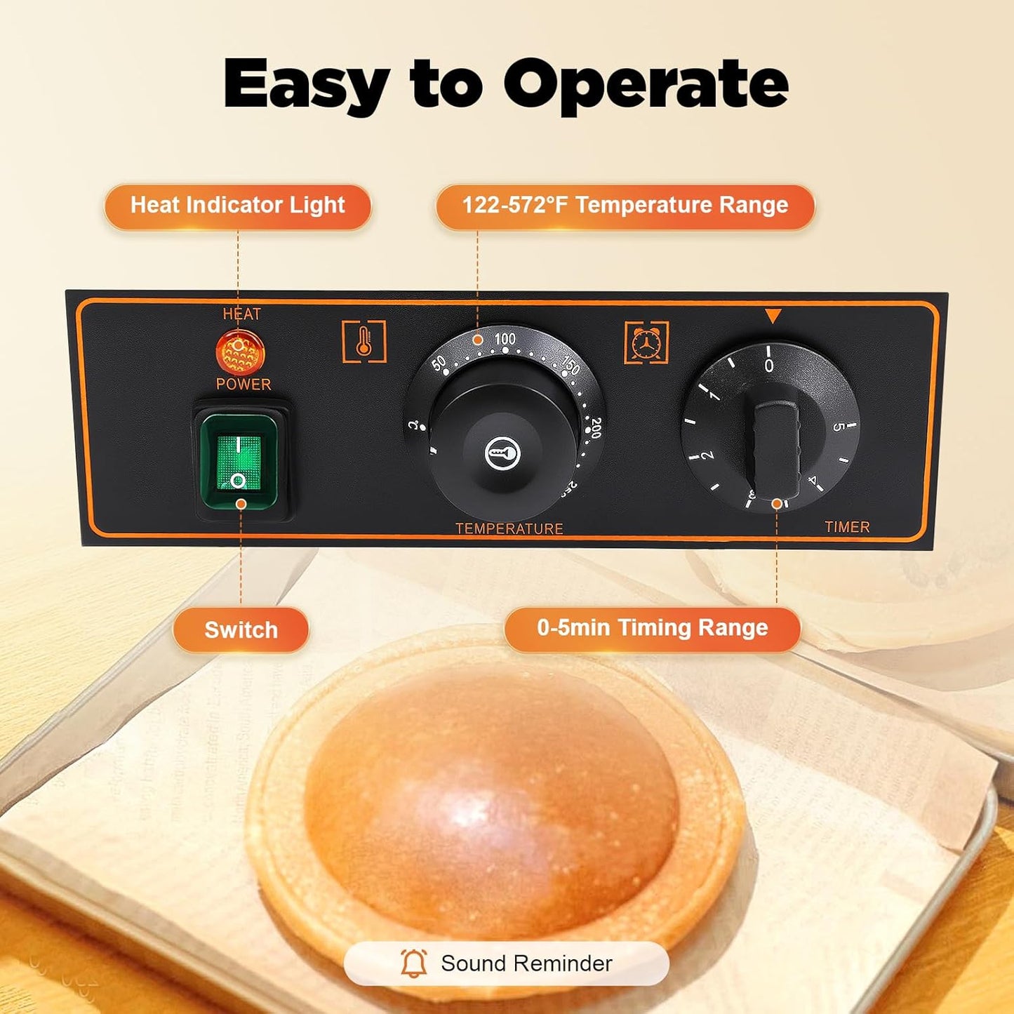 1000/2400W Burger Waffle Maker Burger Waffle Machine Nonstick Electric Panini Press 50~300℃ Temp. Stainless Steel Waffle Maker for Home Kitchens, Breakfast Shops, Mobile Vendors (AGE-2)