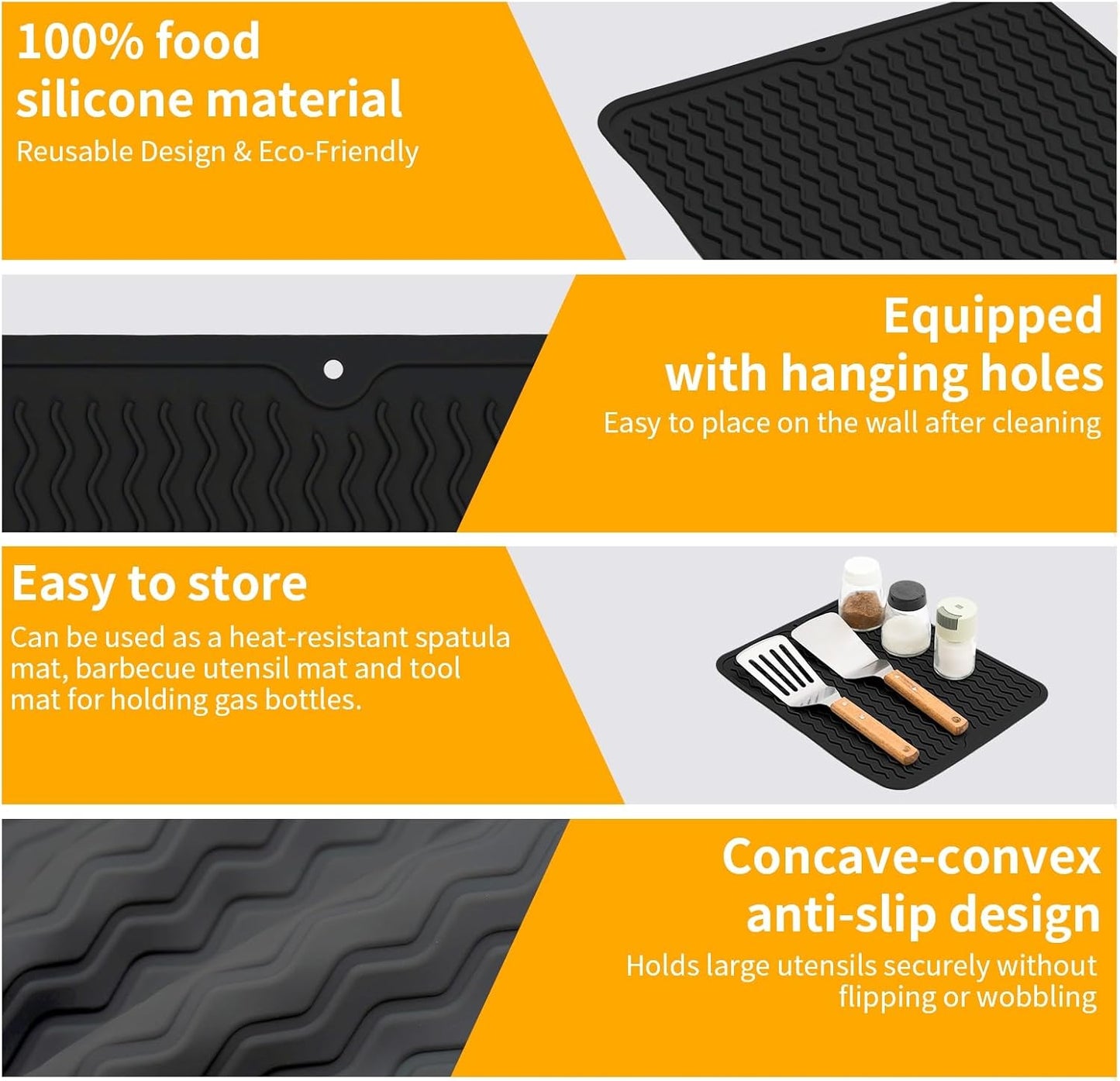Blackstone Griddle Accessories Silicone Grill Side Shelf Tool Mat, Outdoor BBQ Spatula Mat, with Drip Pad Kitchen Countertop Heat Resistant Mat (Black)