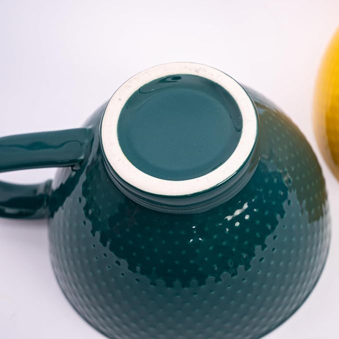 Topadorn Ceramic Coffee Mugs with Handle Set of 2, Hand-Painted Floral Pattern Ceramic Soup Mugs for Salad, Cappuccino, Cereal, Milk, Latte, Tea, Cocoa, Breakfast Oatmeal Cups(Green & Yellow)