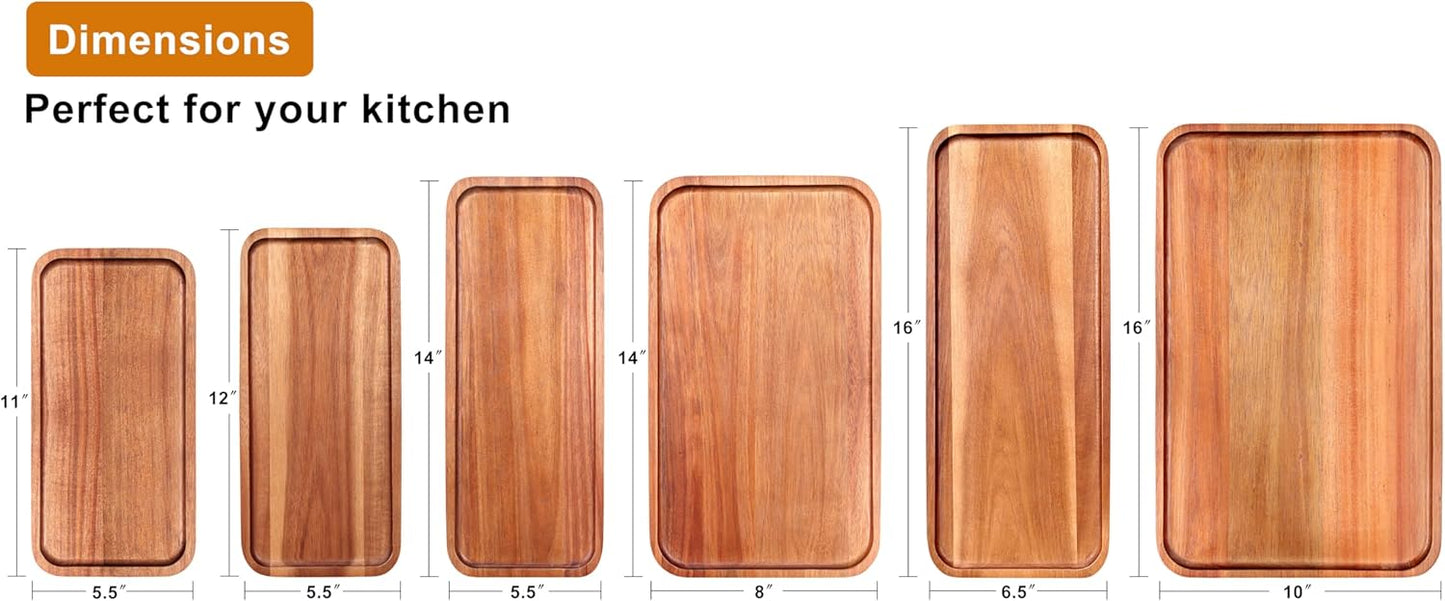 Acacia Wood Platter Small 12"X5.5" Charcuterie Boards Long Rectangle Decorative Trays Home Decor Cheese Board Wooden Serving Platters for Cookie, Snack, Dessert, Food Dish Cake Appetizer Plates