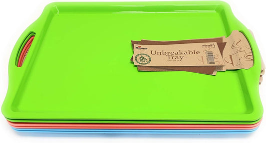 Mintra Home Unbreakable Plastic Rectangular Serving Tray - Assorted 6PK - Platter with Handle, 14 Inch, Heavy Duty, Large Capacity, Kitchen, Wedding, Restaurant, Indoor, Outdoor, Picnic Camping