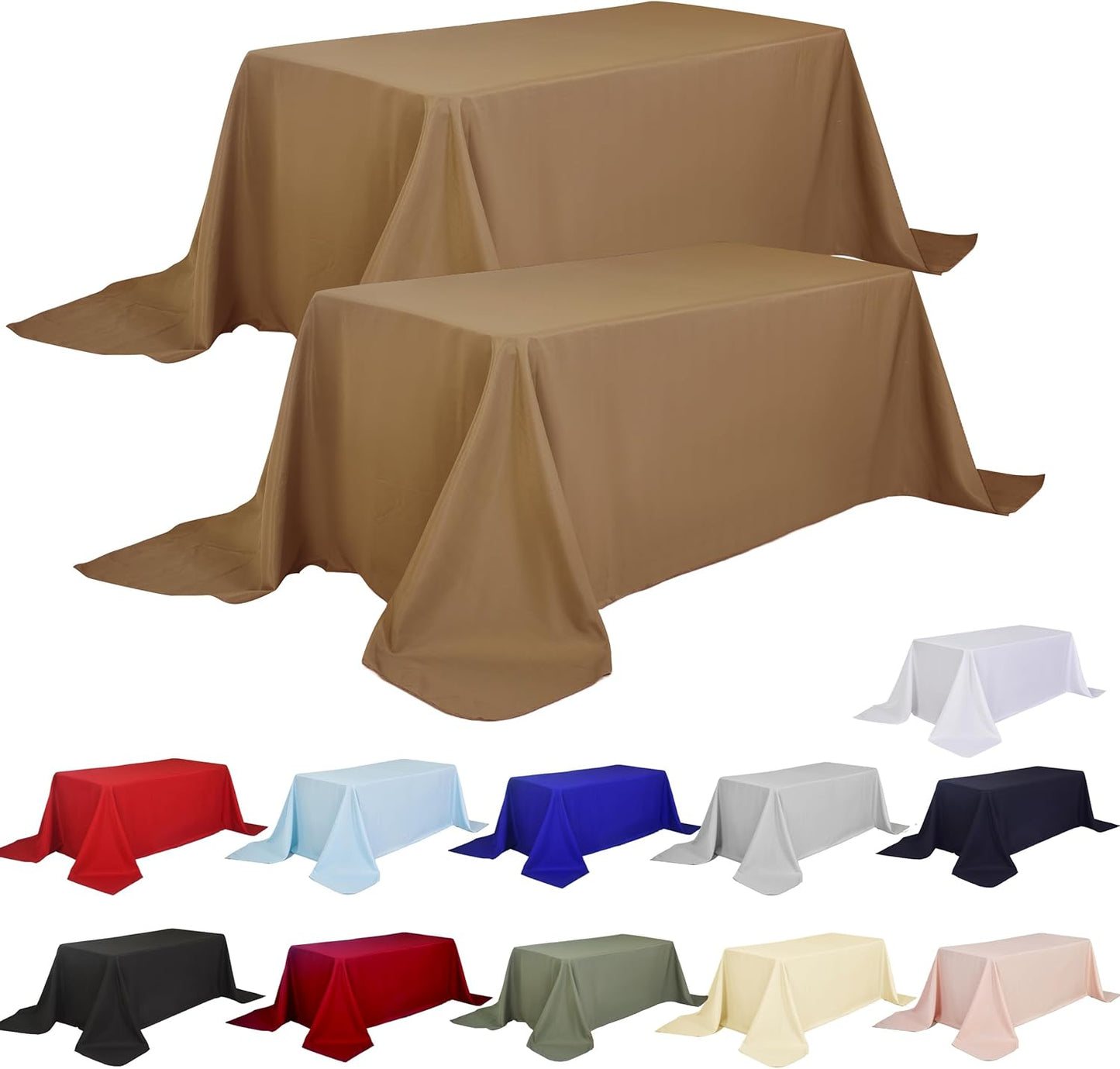 2-Pack 90x132 inch Coffee Table Cloths, Solid Stain and Wrinkle Resistant Oblong Tablecloth, Premium Plain Weave Polyester Fabric Rectangle Table Linen Covers for Hotel, Wedding