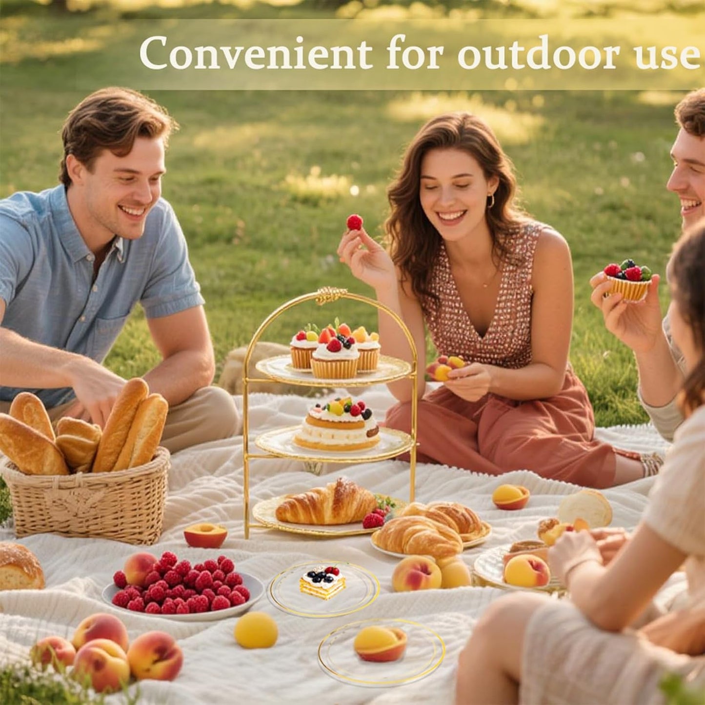 I00000 72 Pcs Clear Plastic Dessert Plates 7.5" & 72 Pcs Gold Disposable Forks 7.4", Clear Small Plates, Fancy Salad Plate,Gold Cake Plate for Party, Occasions, Wedding