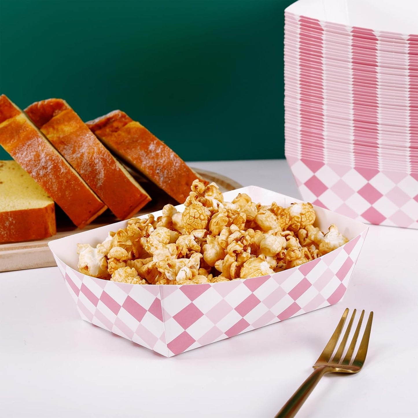 Blcculi 100 Pack Gingham Paper Food Trays,Gingham Party Supplies,Disposable Paper Food Boat,Snack Serving Trays for Nacho,Baby Shower,Birthday Party,Wedding (Pink + White)