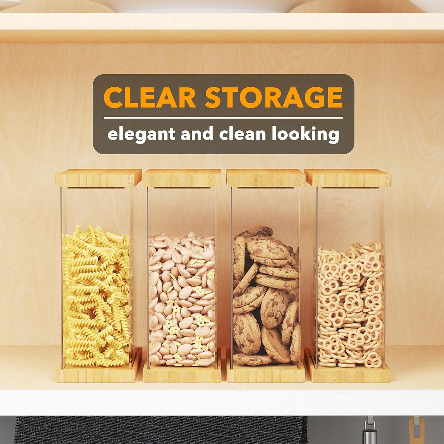 SpaceAid Bamboo Food Storage Container - Airtight Cereal Containers with Lids, Kitchen Cereal Canisters Pantry Organizers and Storage for Rice, Flour, Coffee, Snack, Small 2 Pack