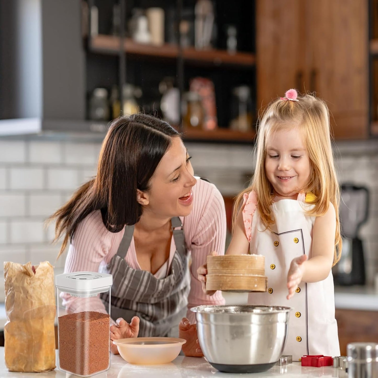 Brown Sugar Container Airtight, 1.8QT Stackable One-Touch Open, Brown Sugar Keeper Storage For Kitchen Organization