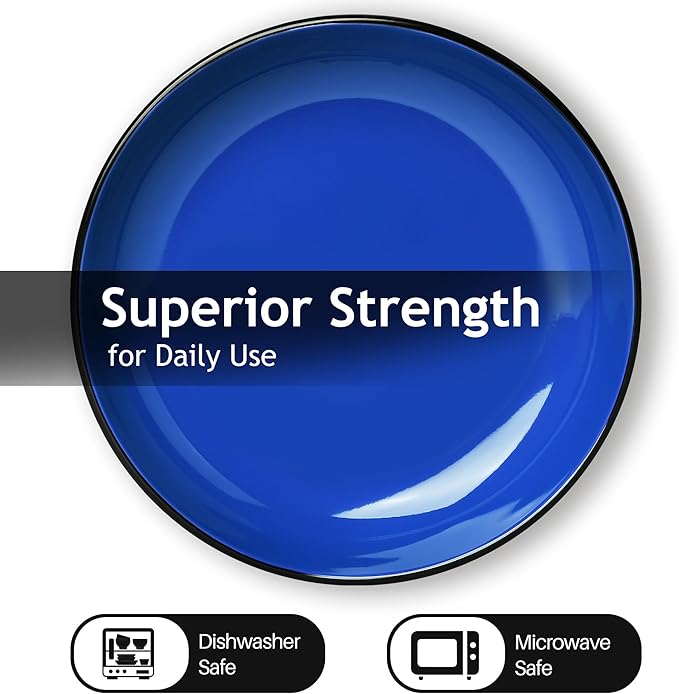 MIAMIO – 30 Oz / 8.6 Inch Set of 6 Pasta Bowls/Salad Bowls, Pasta Plates Wide and Shallow Bowl, Large Ceramic Stoneware Deep Plate Serving Soup - Le Papillon Collection (Blue)