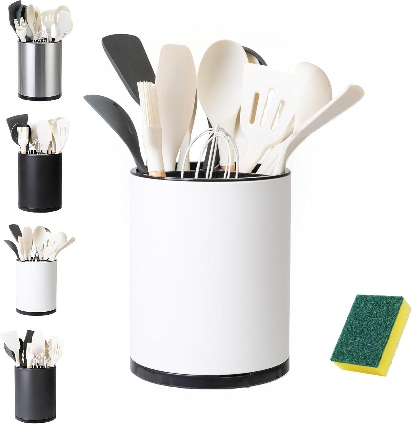 Utensil Holder,Large 360°Rotating Kitchen Utensil Holder For Counter,Cooking Silverware Organizer Stainless Steel Caddy Flatware Spoon Spatula Tool Cutlery Container