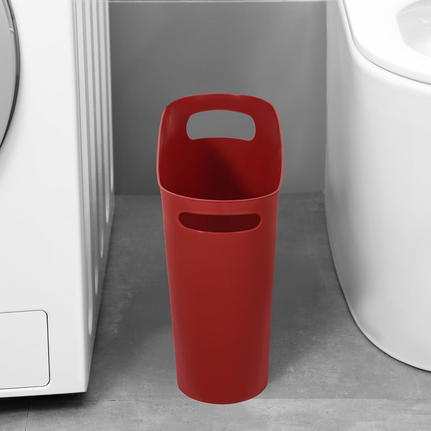 rejomiik Small Trash Can, 3.5 Gallon Slim Garbage Can Plastic Waste Basket with Handles Container Bin for Narrow Spaces Bathroom, Bedroom, Kitchen, Office at Home, Red