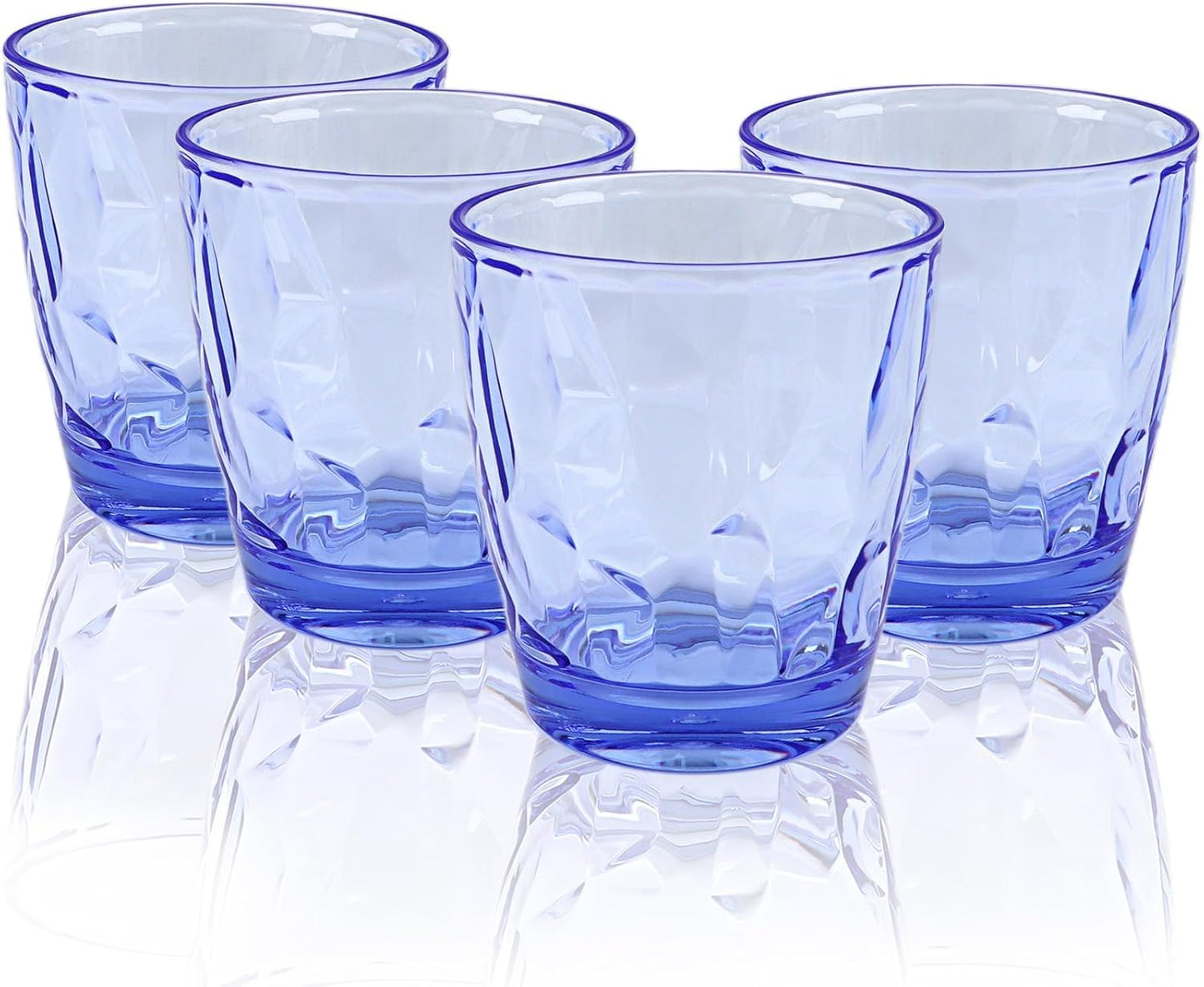 Plastic Glassware Tumbler Dishwasher Safe, Set of 4 Unbreakable Drinking Glasses, 10.5oz Reusable Acrylic Cups for Everyday Use (Blue)