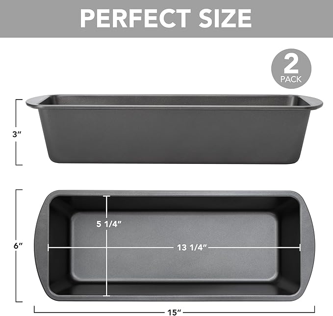 Extra Large Bread Pan, 13" x 5" Long Loaf Pan, Nonstick Baking Pan, Rectangular Loaf Tin, Set of 2