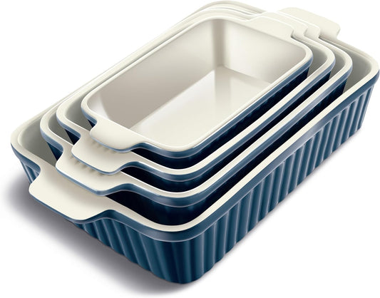 COOK WITH COLOR Casserole Dishes for Oven, Porcelain Baking Dishes, Ceramic Bakeware Sets of 4, Rectangular Pans Handles for Baking Cake Kitchen