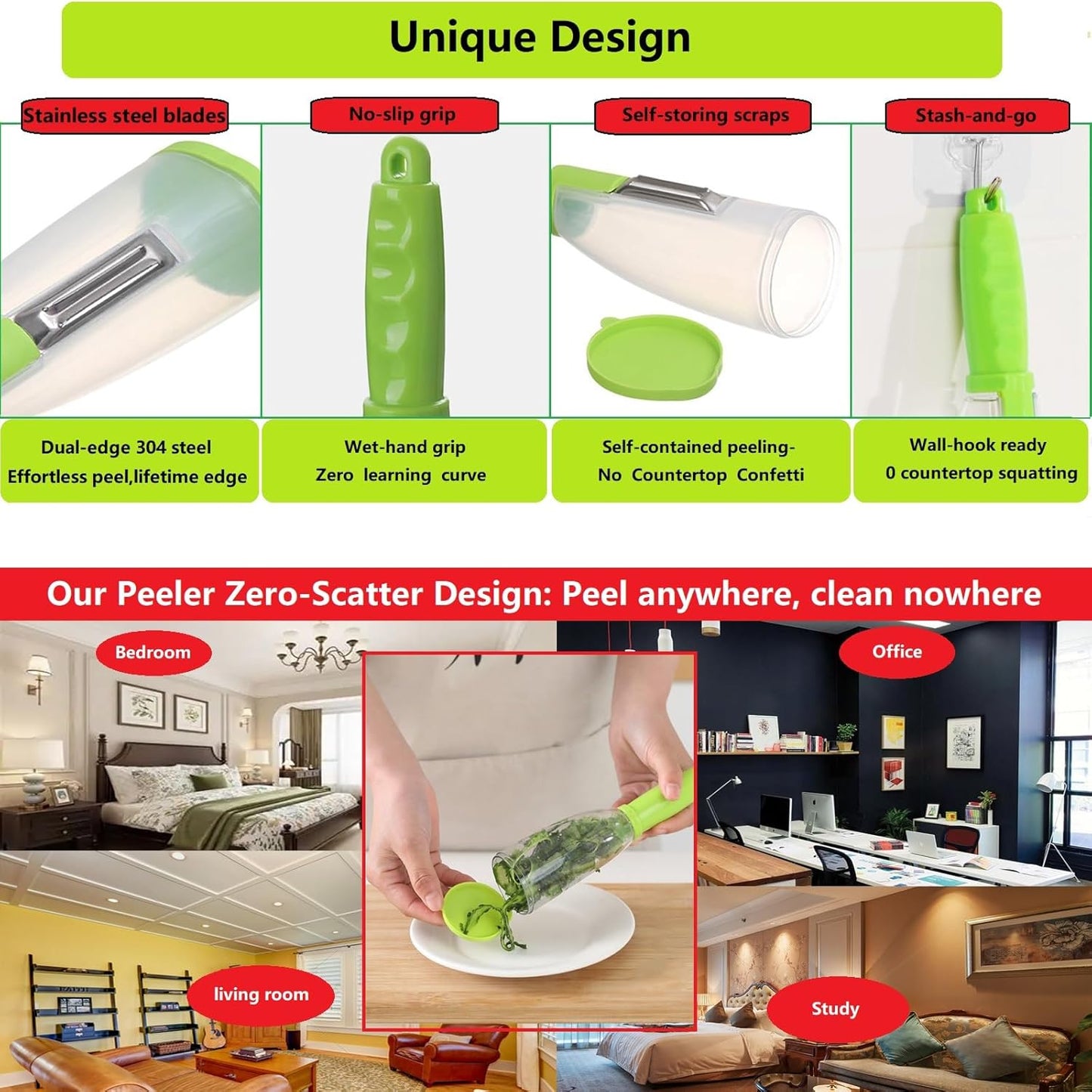 Vegetable peelers for kitchen, Potato Peeler, Fruit Carrot Veggie Peelers Built-in peel catcher, Peeler with Ergonomic Non-Slip Handle,Dishwasher safe for home, office and camping(Red)