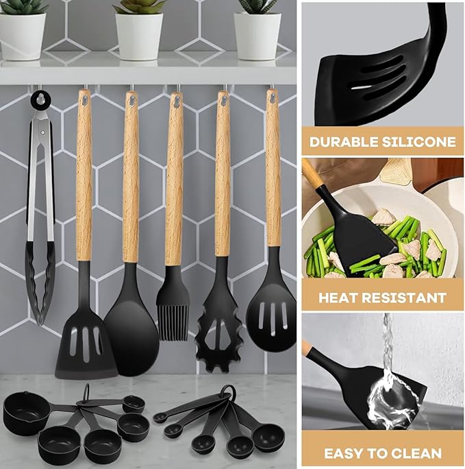 22 Pcs Silicone Kitchen Cooking Utensils Set, 446°F Heat Resistant Non-Stick Silicone Spatula Sets,Spoon,Kitchen Utensil Gadgets Tools Set Kitchen Gadgets for Cookware,Dishwasher Safe BPA Free
