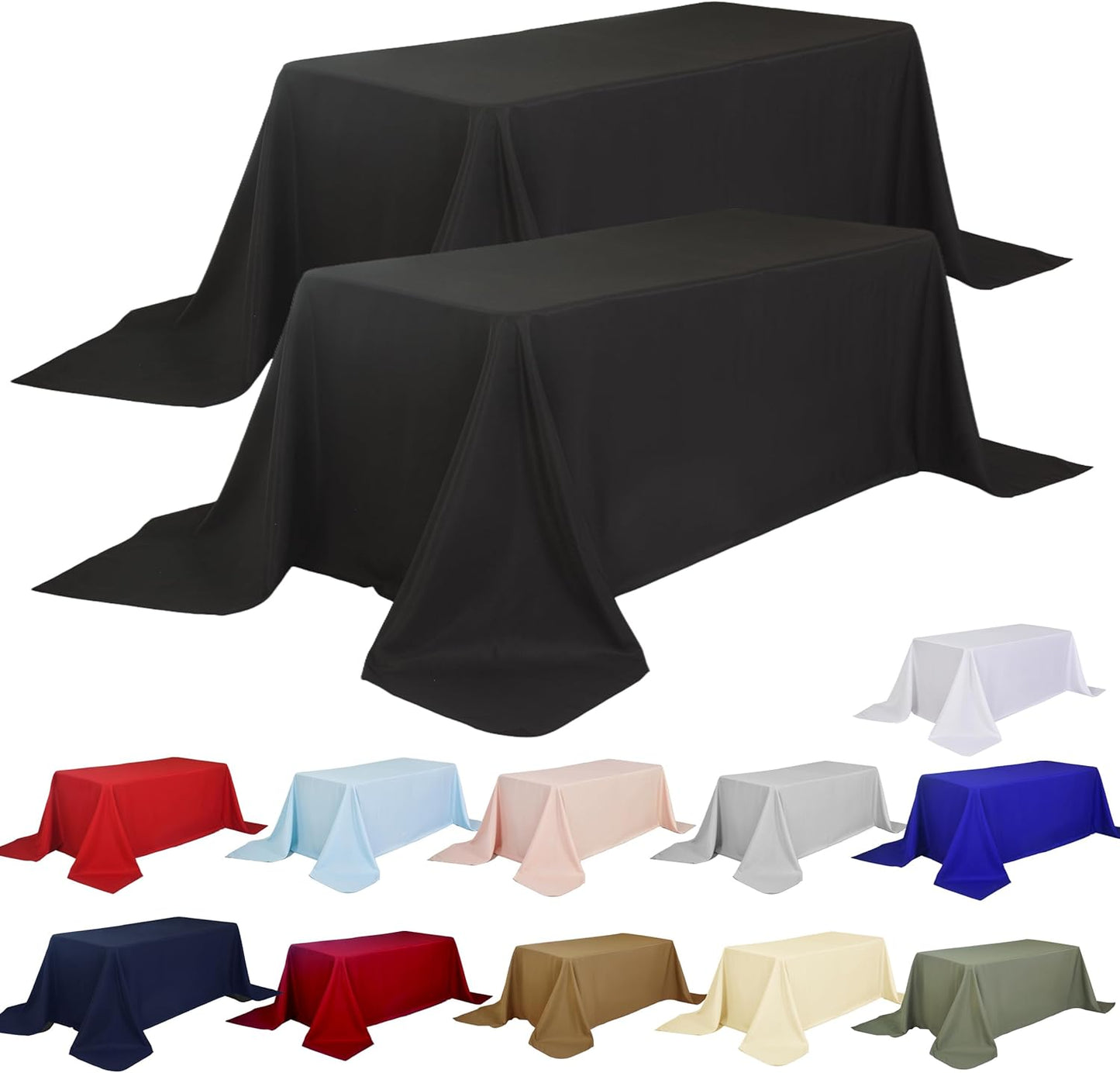 2-Pack 90x132 inch Black Table Cloths, Solid Stain and Wrinkle Resistant Oblong Tablecloth, Premium Plain Weave Polyester Fabric Rectangle Table Linen Covers for Hotel, Wedding