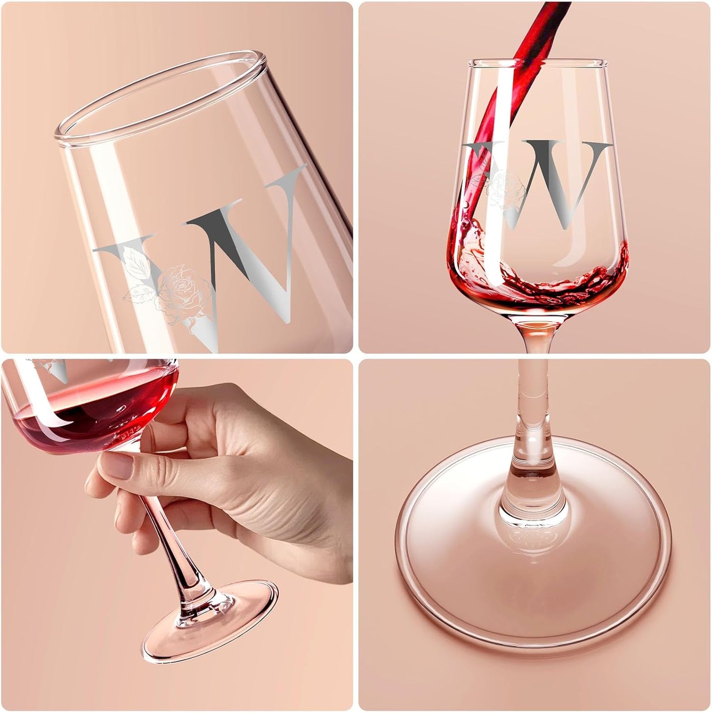 Personalized Wine Glass Gifts for Women - Monogrammed A-Z Wine Glasses Gift | Custom Christmas Gift, Valentines Day, Birthday Gifts for Women Her Mom Wife Best Friend Sister (W)