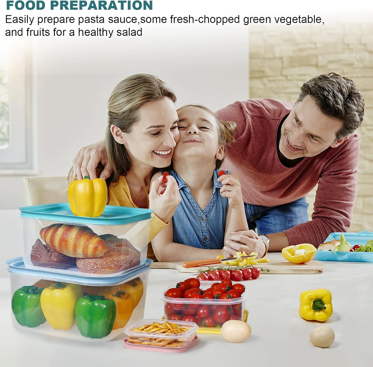 shopwithgreen Plastic Storage Bowls with Lids, Rapid-Access Kitchen Bowls Food Storage, Nest Stackable Space-Save Design, Dishwasher & Microwave & Freezer Safe, Multi-Color, 8 Pack