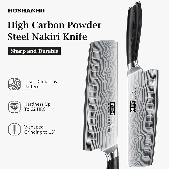 HOSHANHO 7 Inch Nakiri Knife, Japanese High Carbon Powder Steel Vegetable Cleaver Knife for Chopping, Razor Sharp Multipurpose Asian Chef Knife with Ergonomic Handle